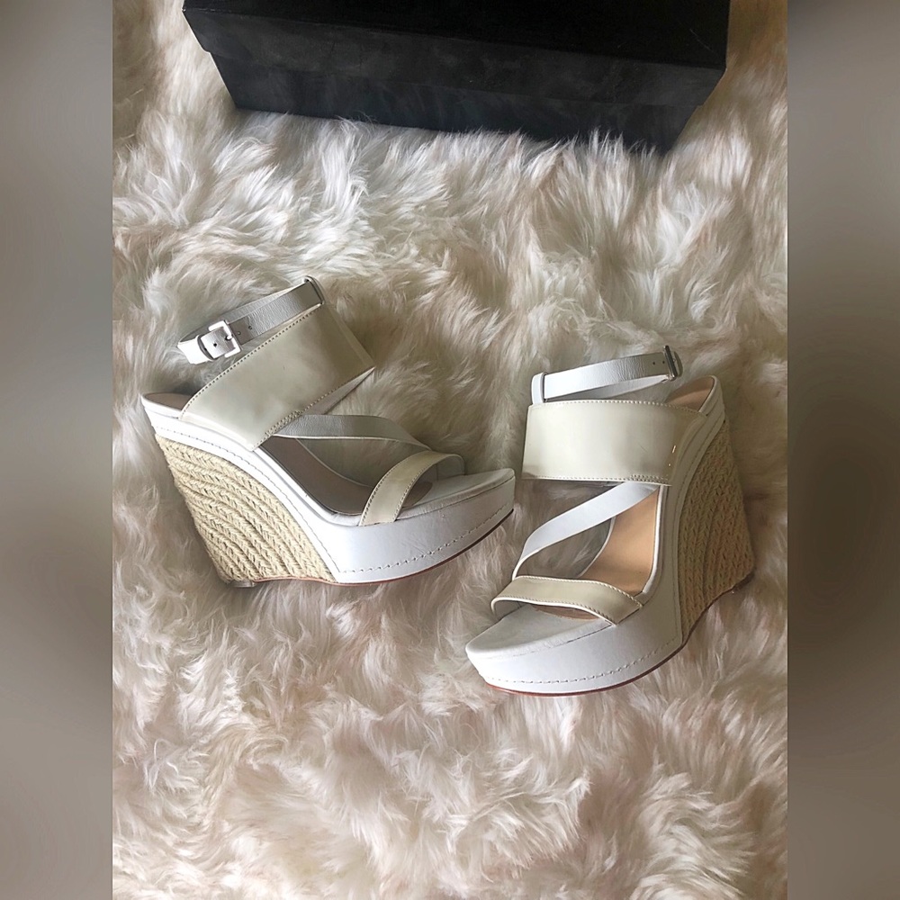 Marciano White Cork wedge sandals